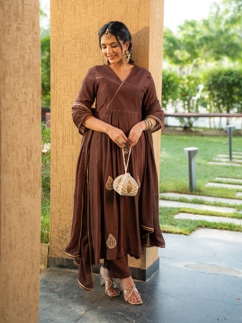 Mocha Brown Shantoon Anarkali Kurta Set