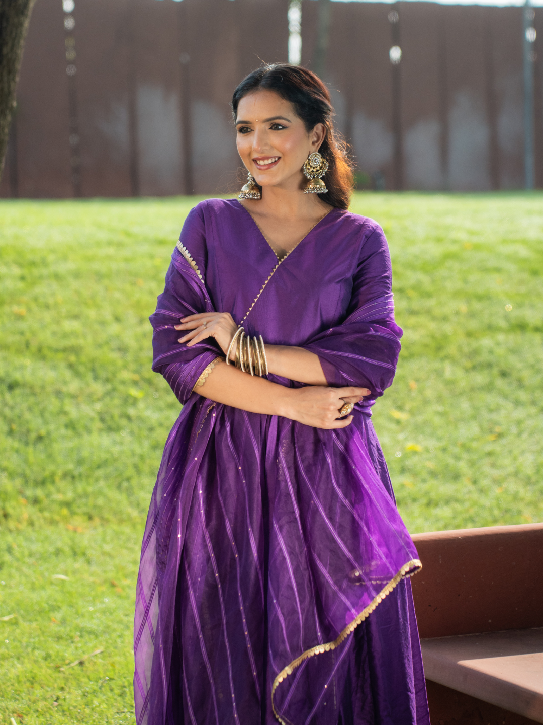 Amethyst Aura Chanderi Anarkali Kurta Set