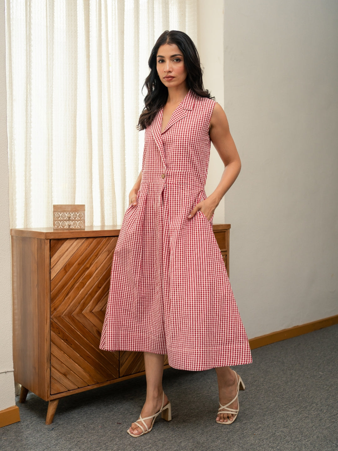 Red Check Cotton dress