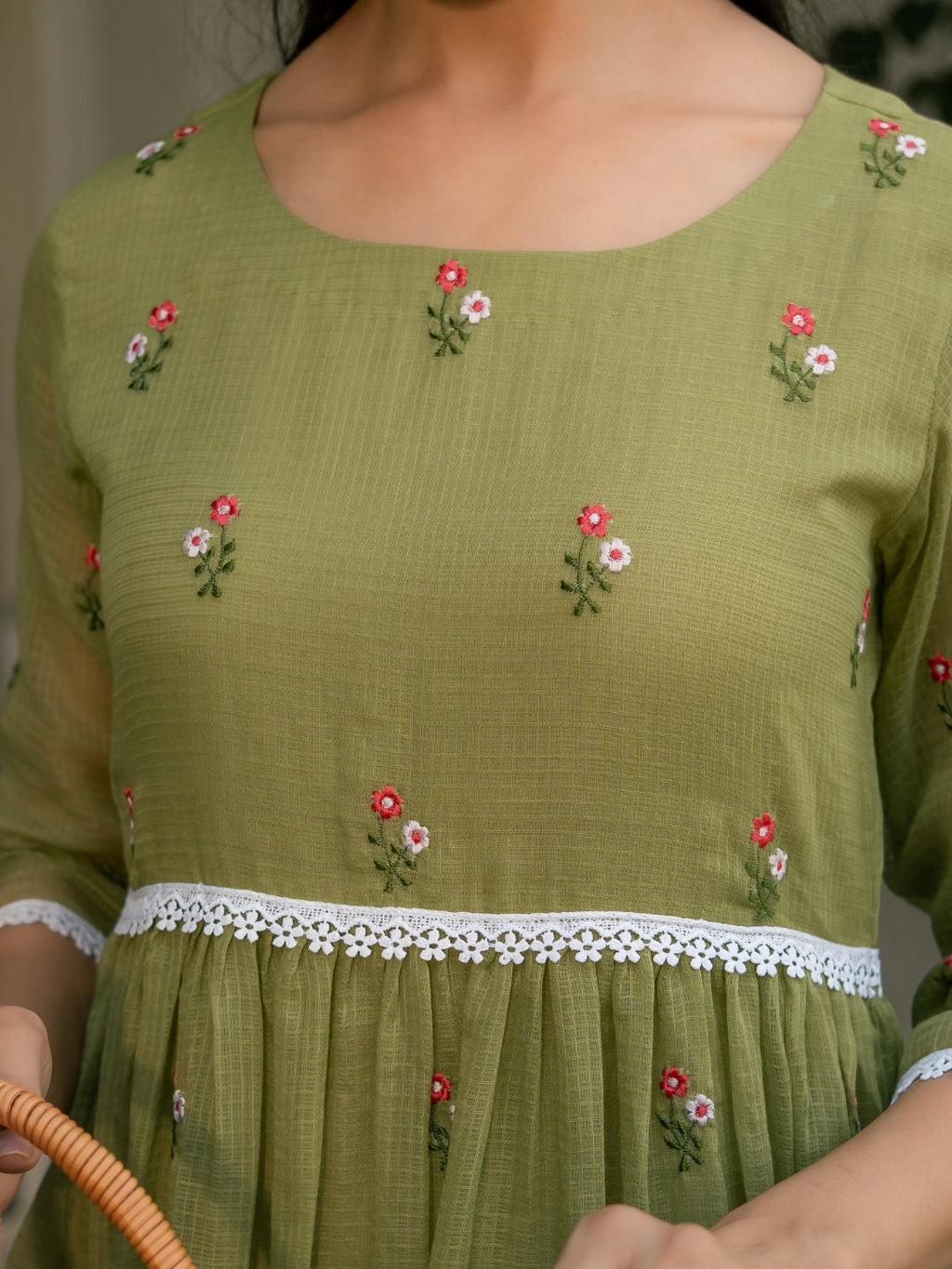 Mint Grace Dress in Kota Doriya Fabric with Embroidery