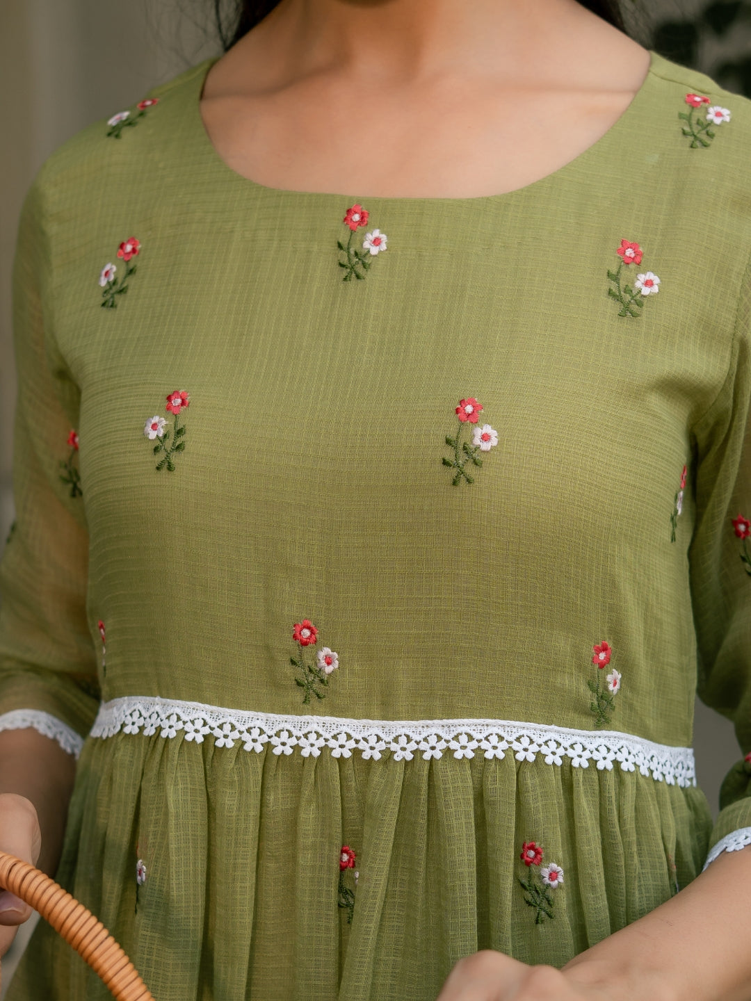 Mint Grace Dress in Kota Doriya Fabric with Embroidery
