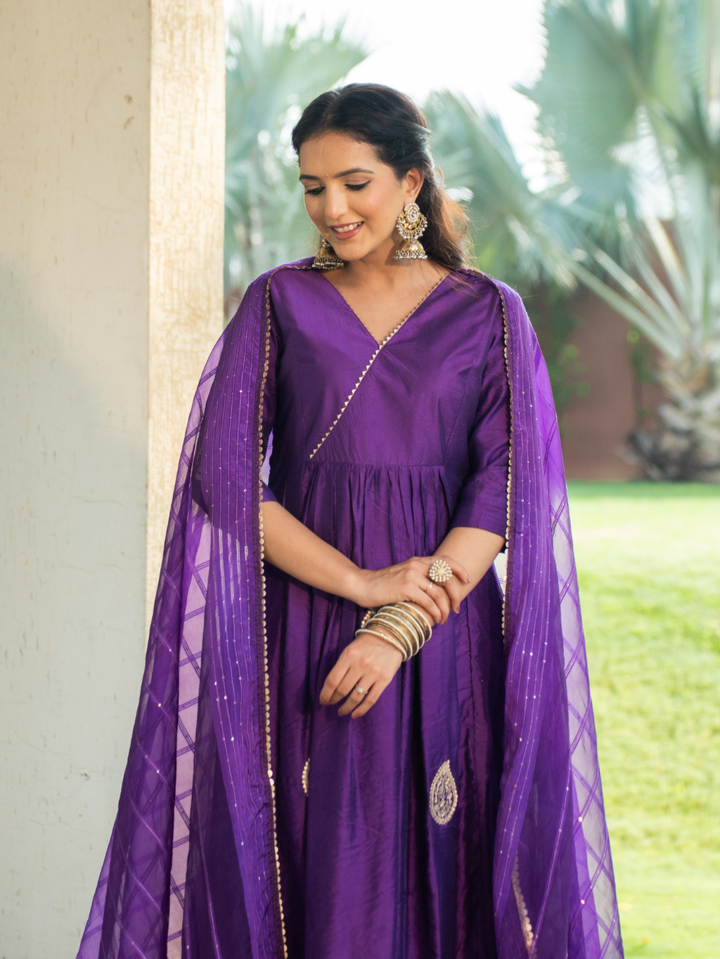 Amethyst Aura Chanderi Anarkali Kurta Set