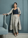 Indigo Crop Top And Pant with Cotton Linen Shrug