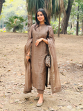 Brown Chanderi Kurta Set With Dupatta And Pants
