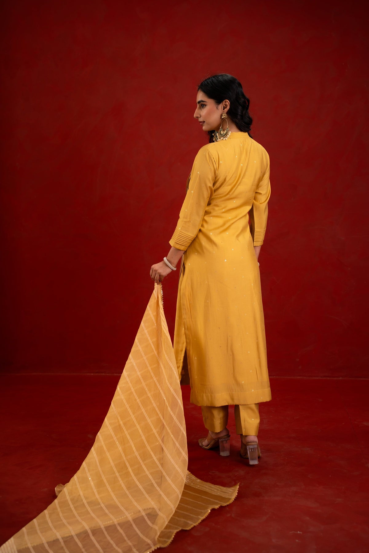 Yellow Silk Self-Woven Kurta