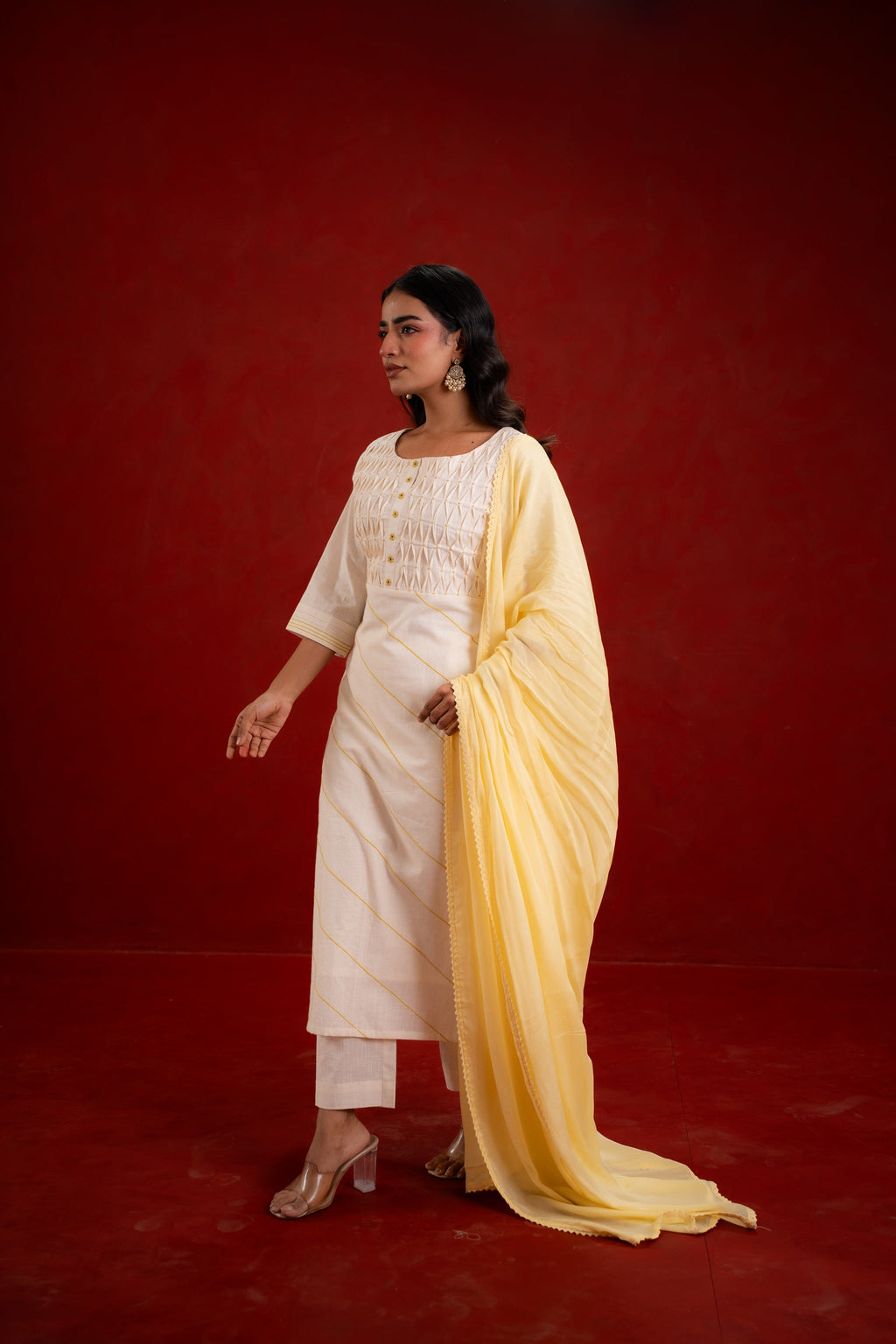 PINTUCK OFF WHITE KURTA SET
