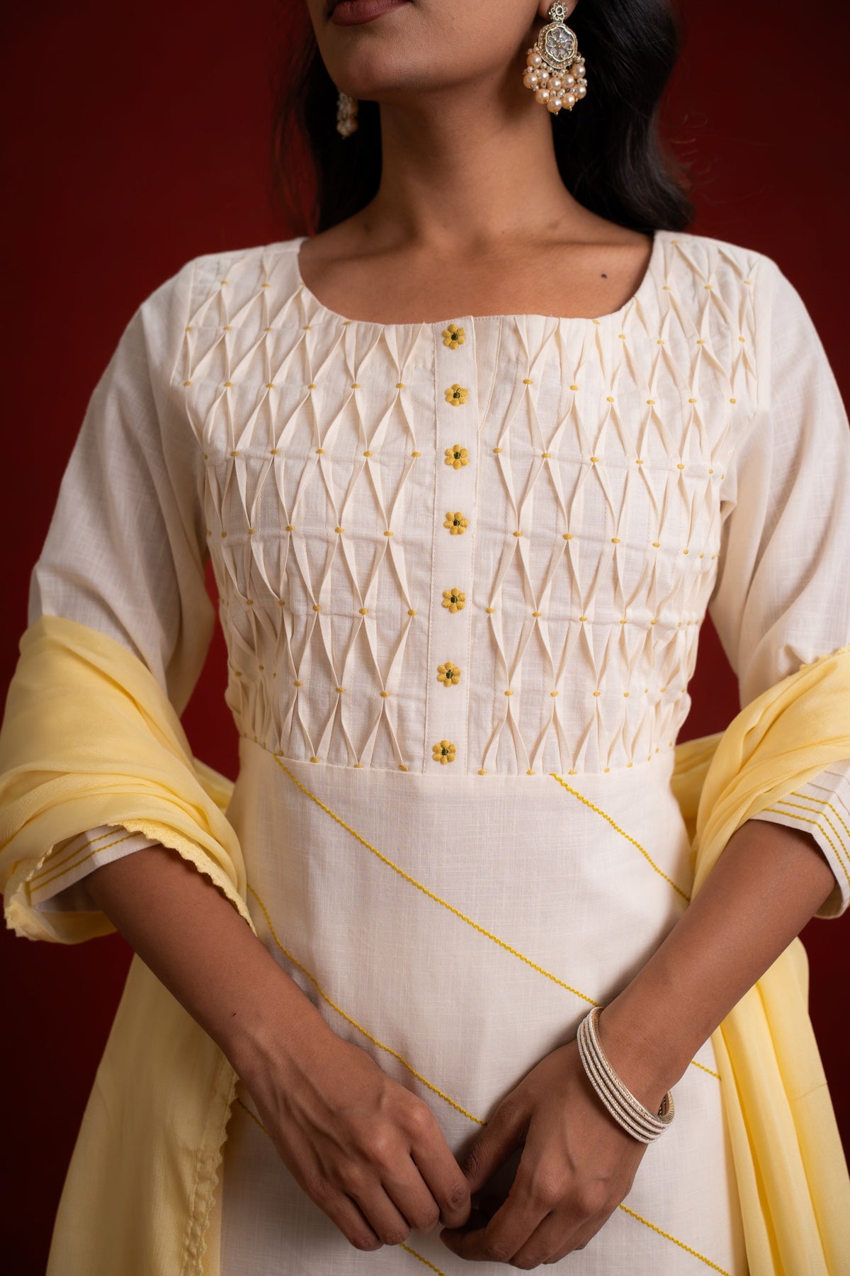 PINTUCK OFF WHITE KURTA SET