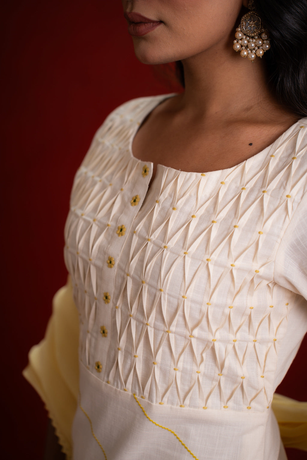 PINTUCK OFF WHITE KURTA SET