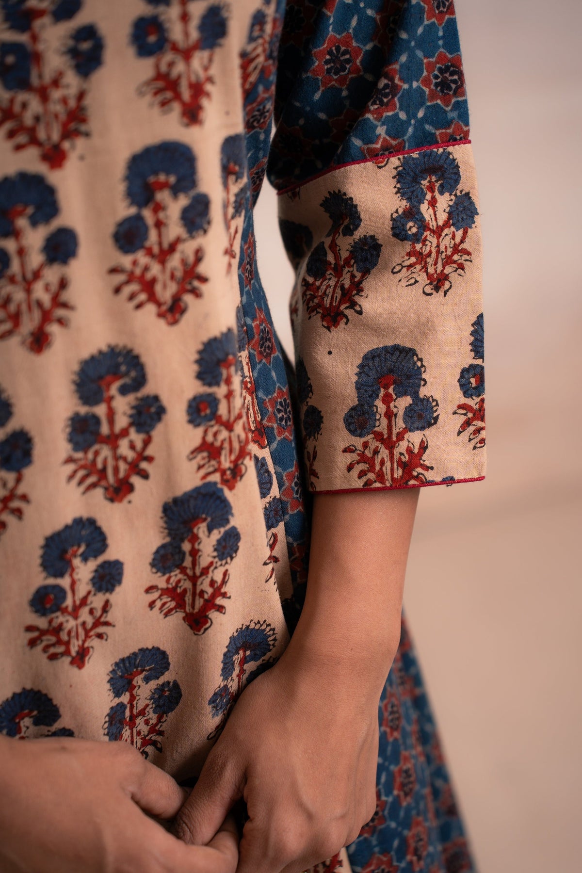 AJRAK BLUE N RED COTTON KURTA SET