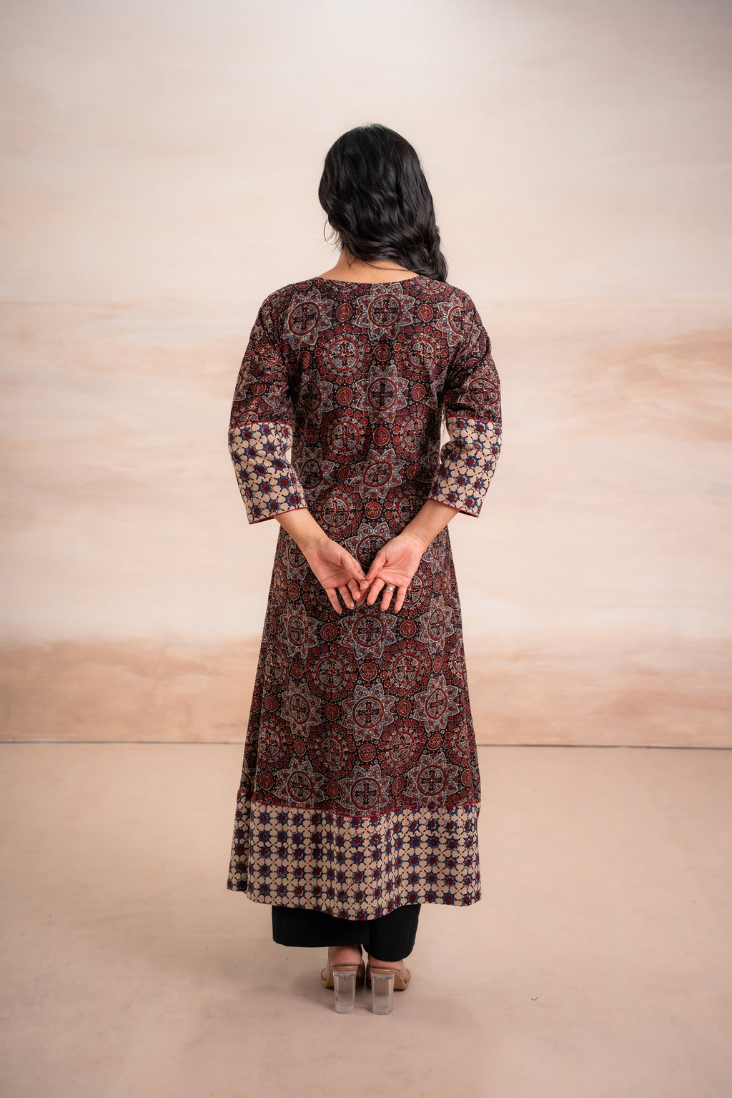 AJRAK BLACK N BLUE COTTON KURTA SET