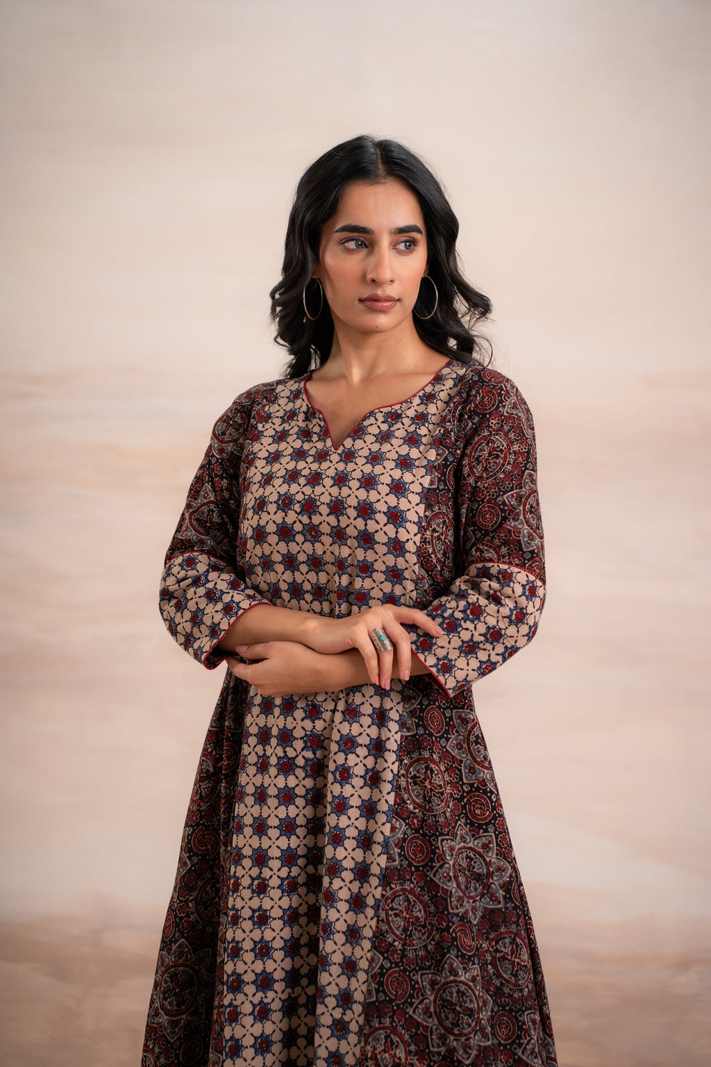 AJRAK BLACK N BLUE COTTON KURTA SET