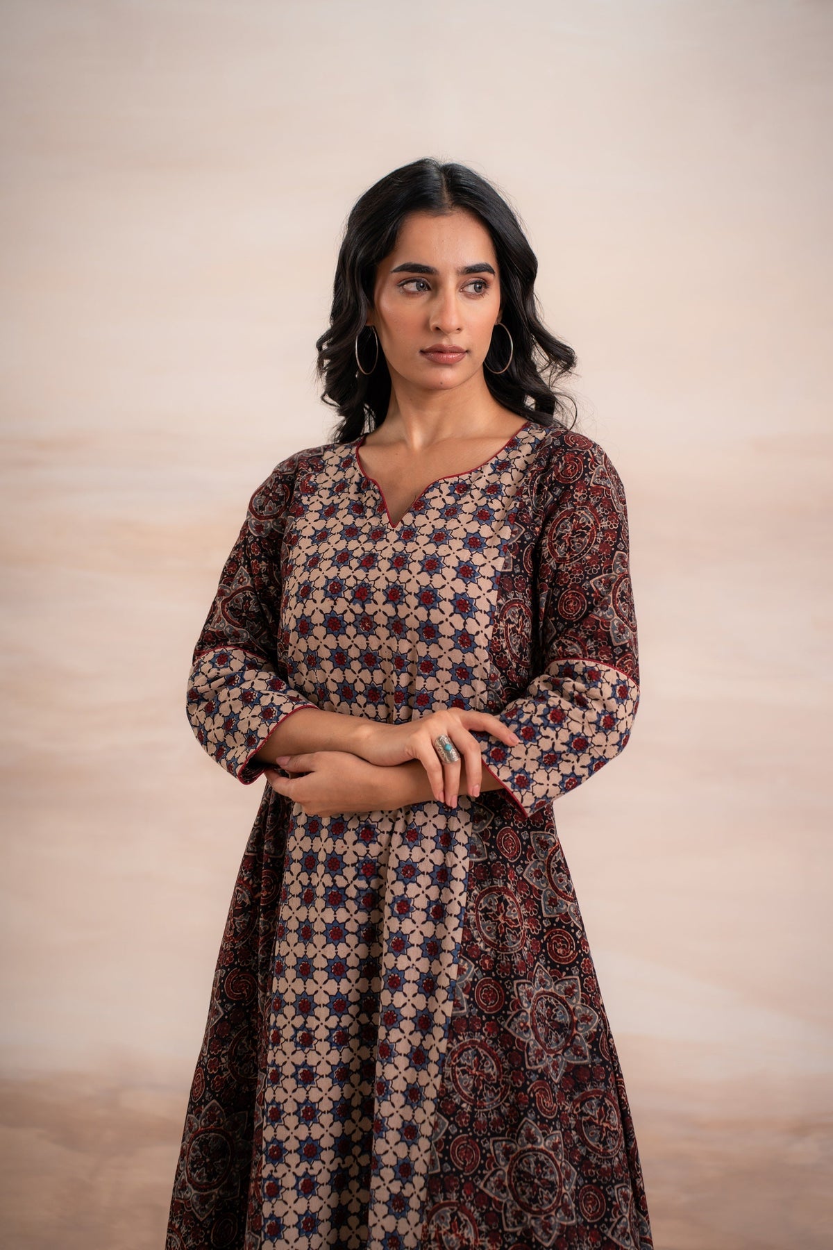 AJRAK BLACK N BLUE COTTON KURTA SET