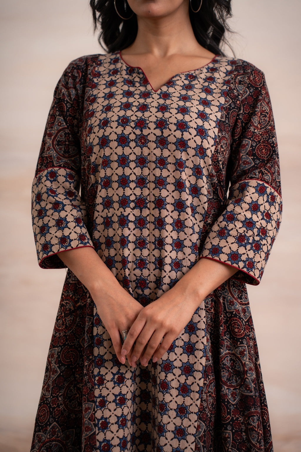 AJRAK BLACK N BLUE COTTON KURTA SET