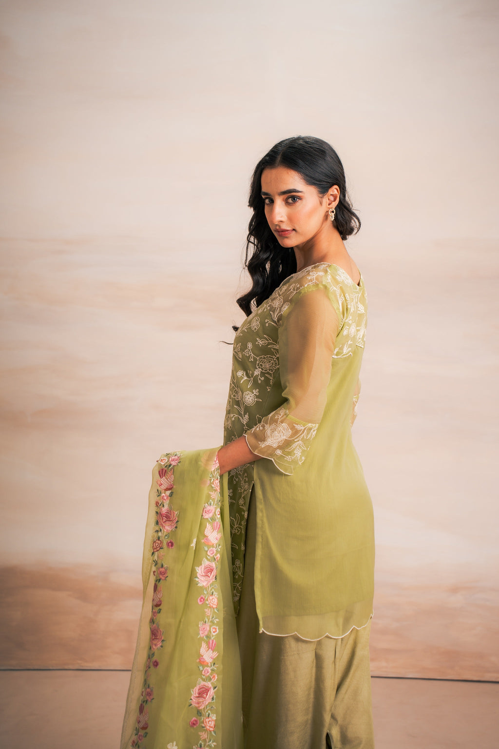 GREEN EMBRIODERY SUIT SET