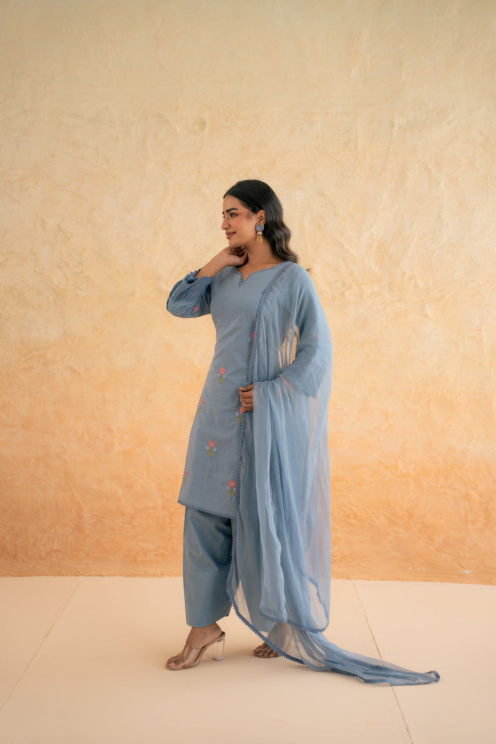 DOBBY BLUE KURTA SET