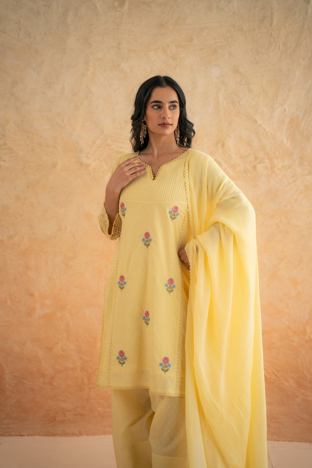 DOBBY YELLOW KURTA SET