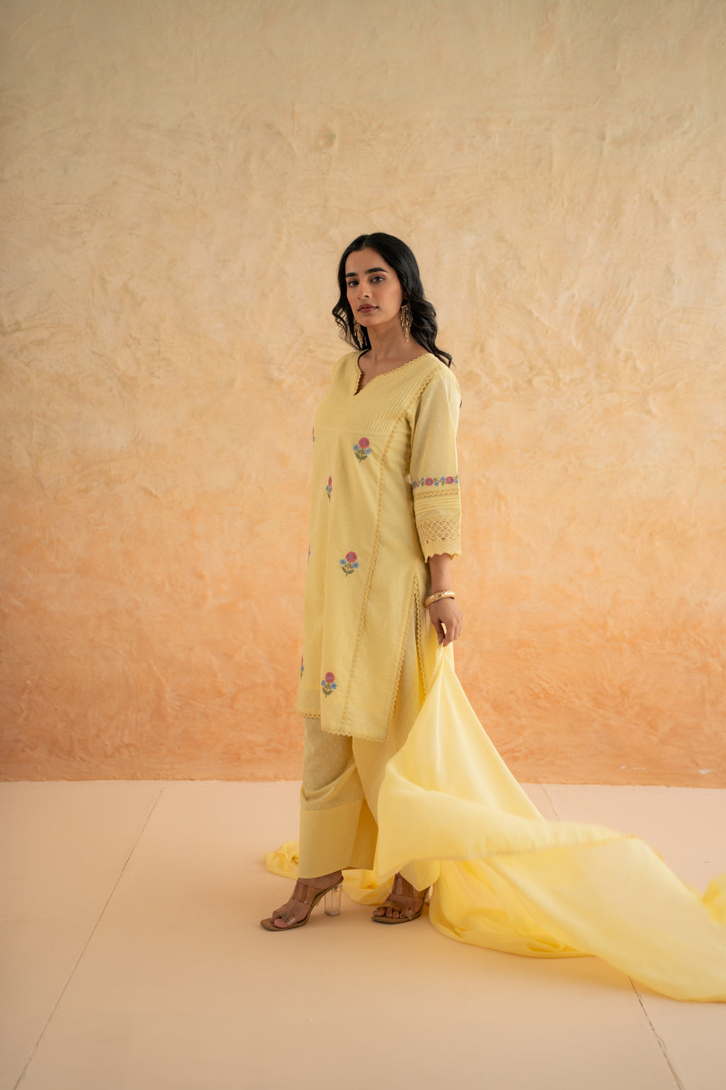 DOBBY YELLOW KURTA SET