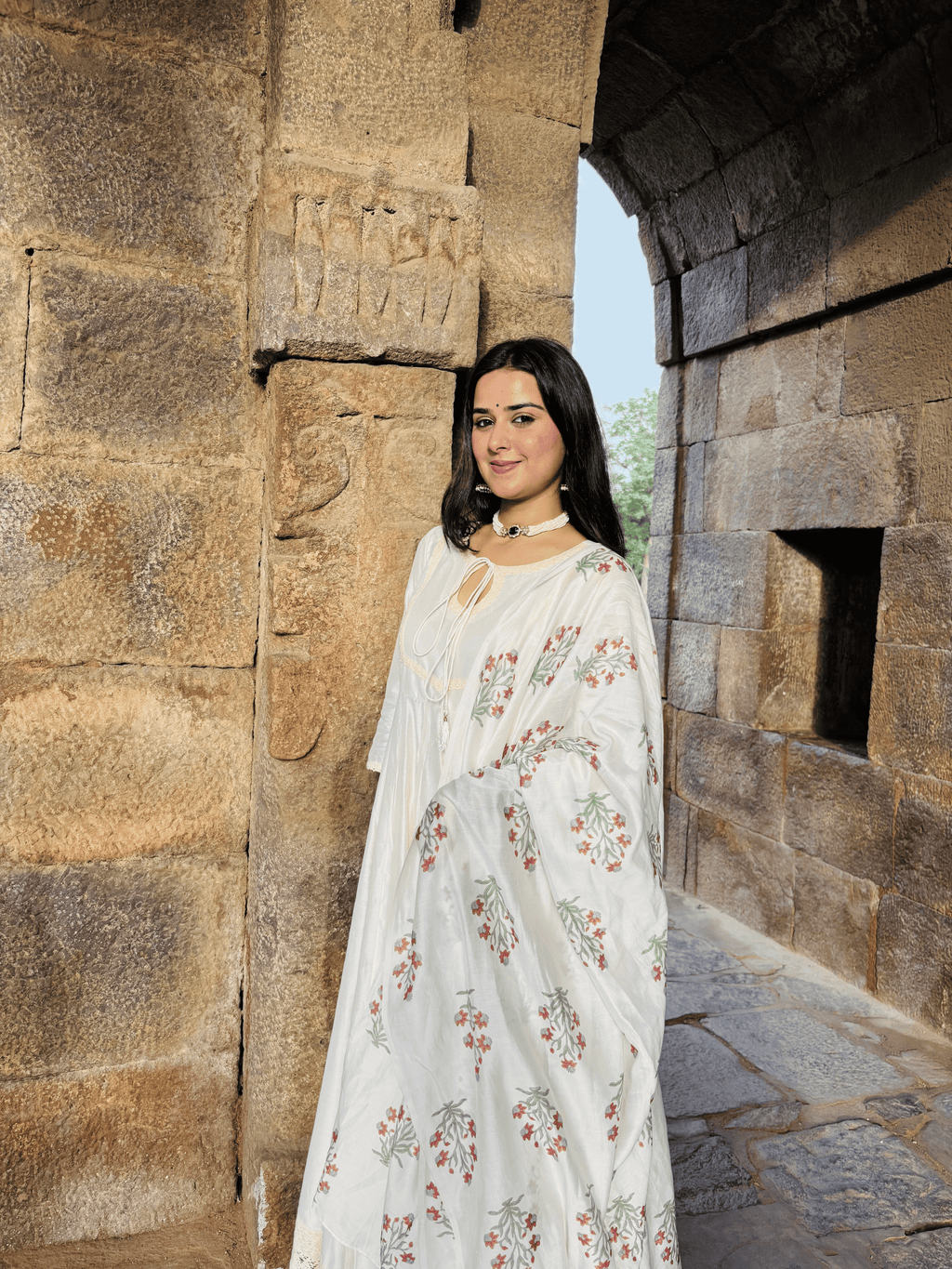 Chanderi Anarkali with Block Print Dupatta
