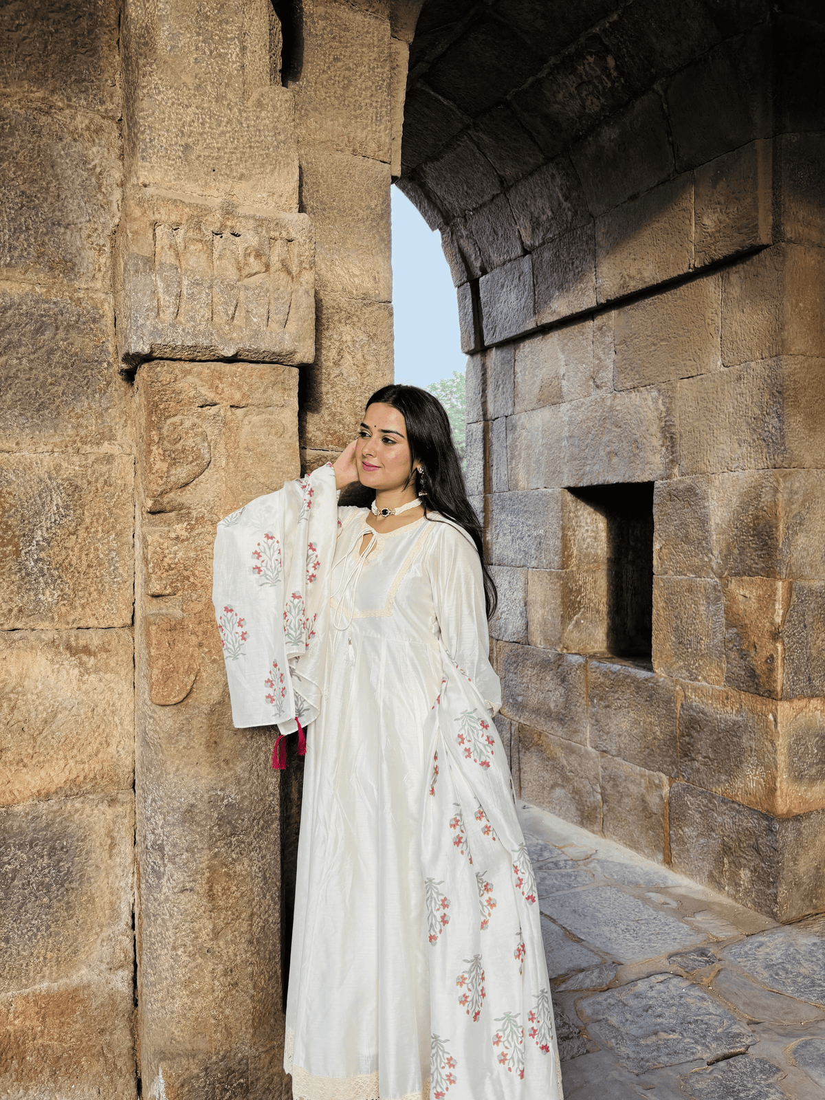 Chanderi Anarkali with Block Print Dupatta