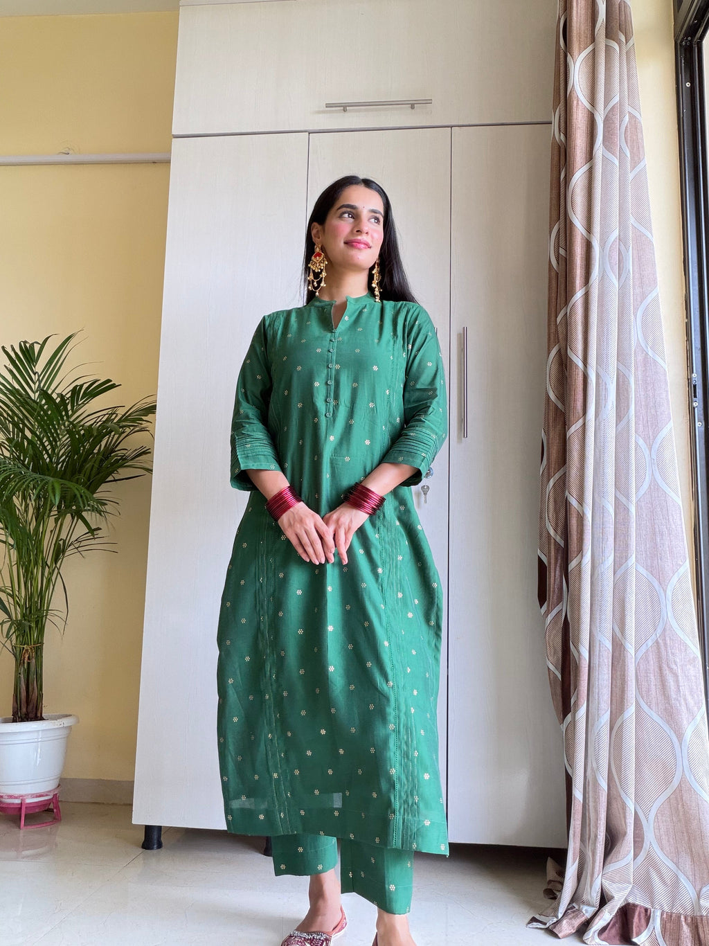 Green Silk Self-Woven Kurta