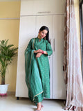 Green Silk Self-Woven Kurta