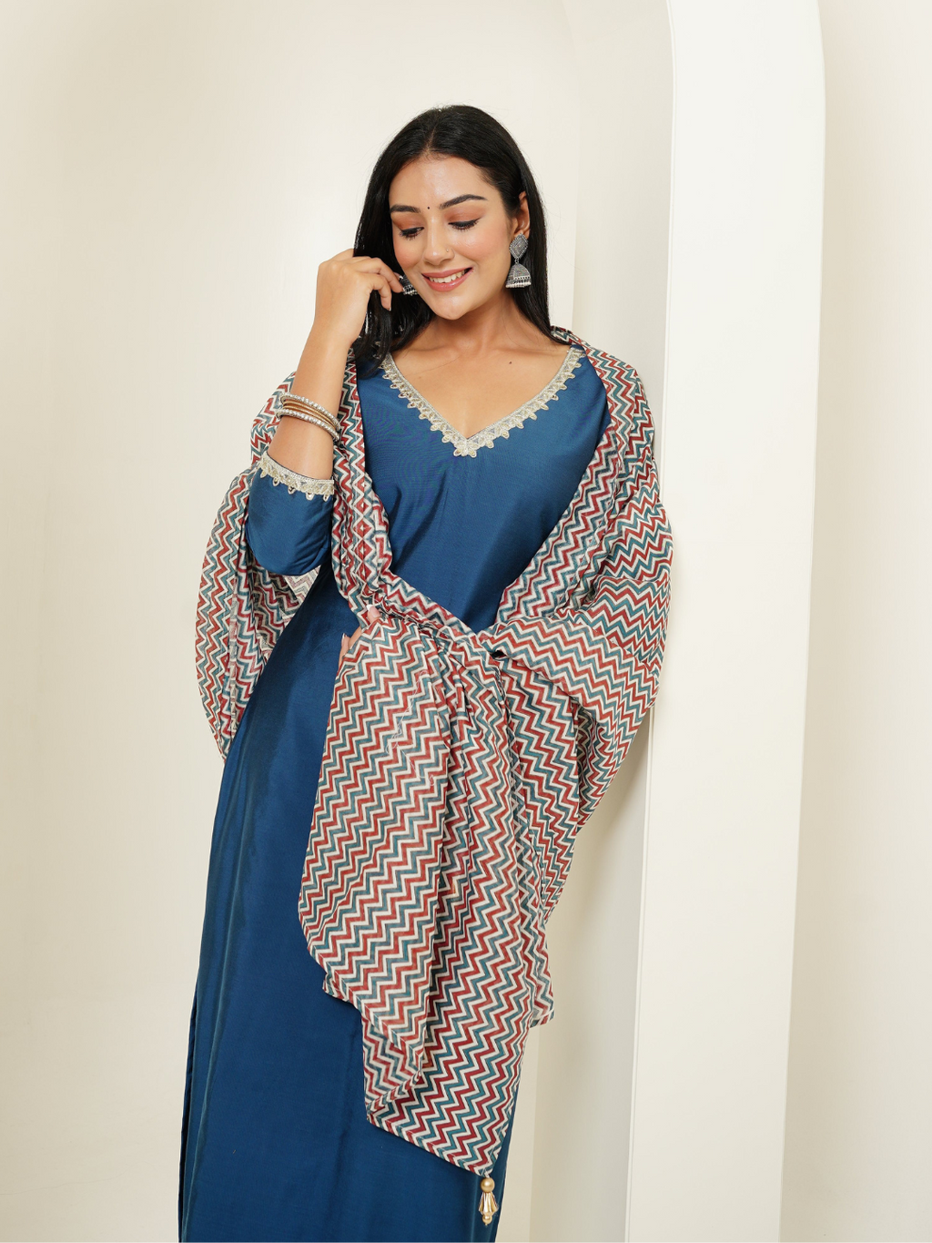 Kurta Set in Viscose Silk fabric with Chanderi Block Printed Duppata