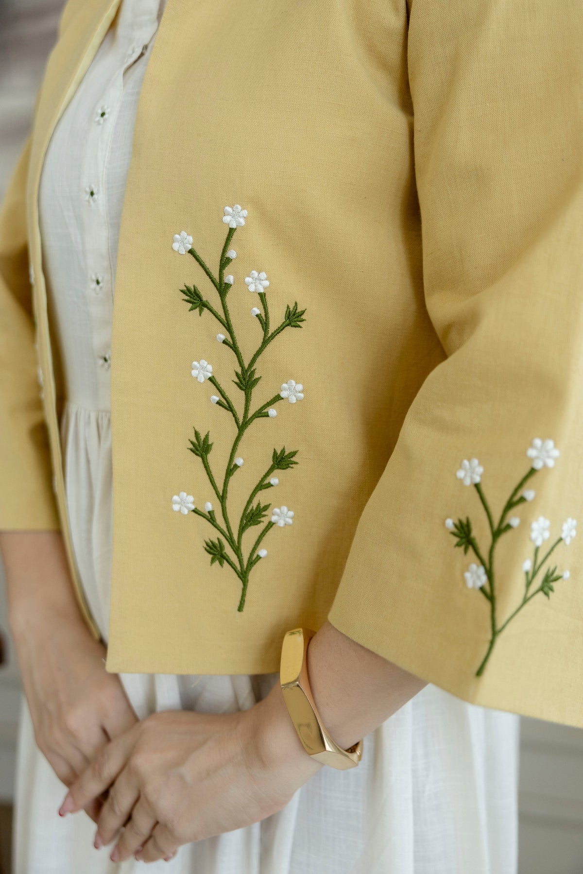 Cotton Slub Dress with Embriodary Jacket