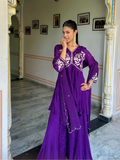 Purple Pitta Work Chiffon Kurta Set